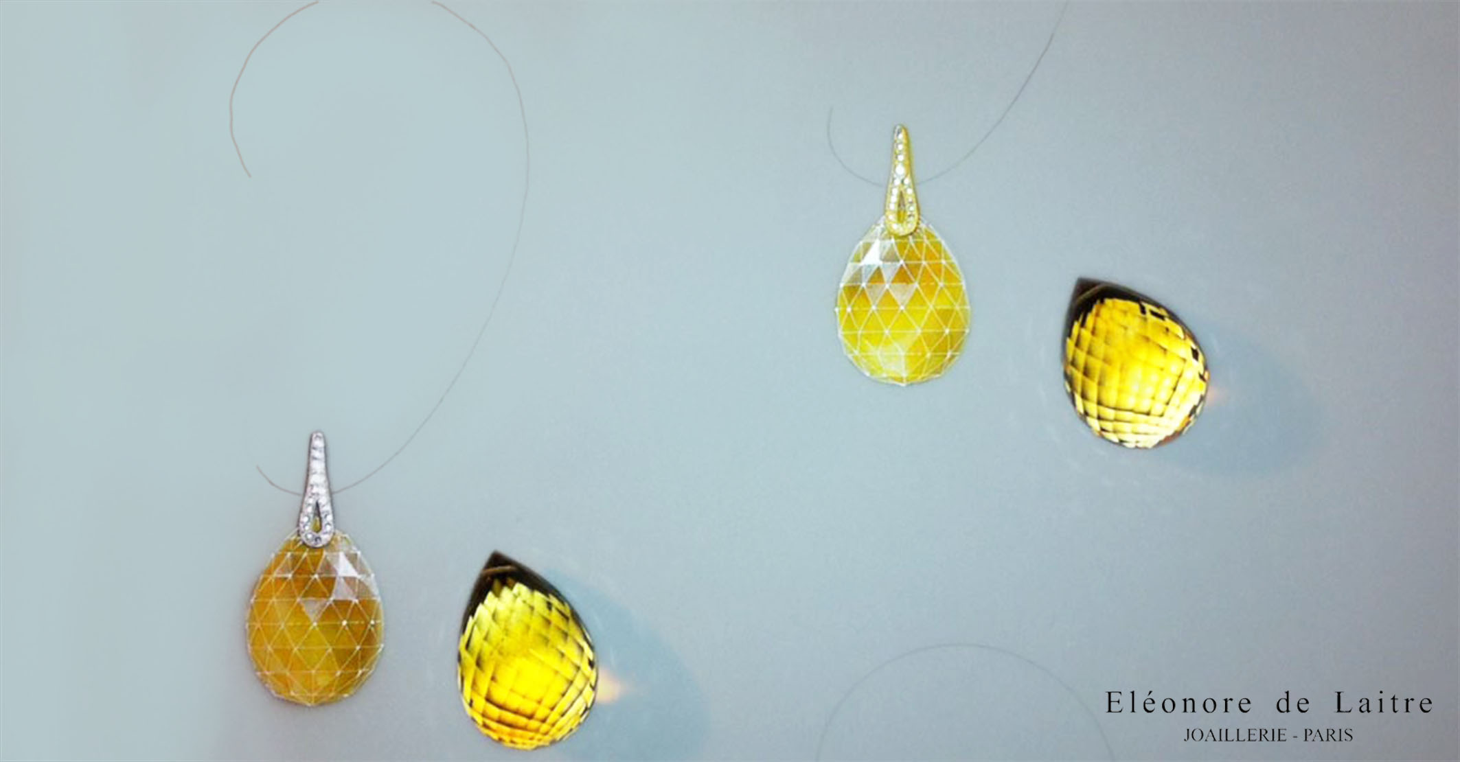 Eléonore de Laitre - Boucles d'oreilles Aiguille - Quartz-fumée, diamants, or gris ou or jaune