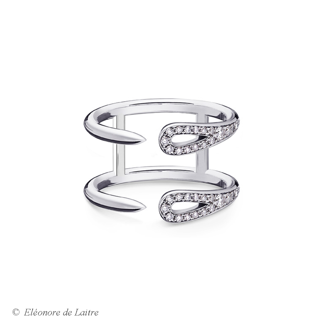 Eléonore de Laitre - Bague Double Aiguille - diamants, or gris - Collection Couture