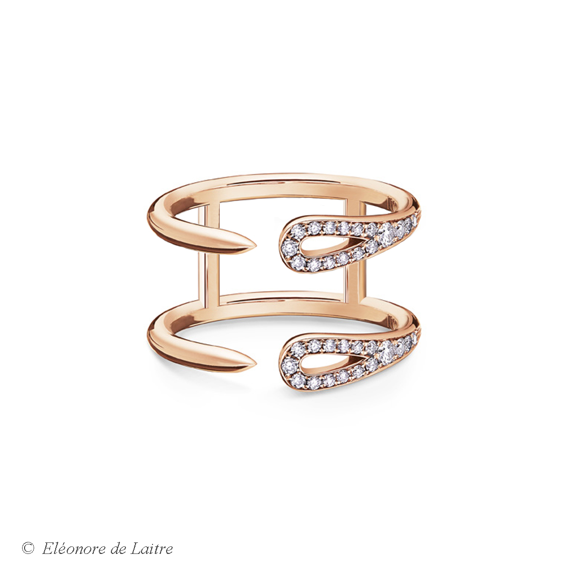 Eléonore de Laitre - Bague Double Aiguille - diamants, or rose - Collection Couture