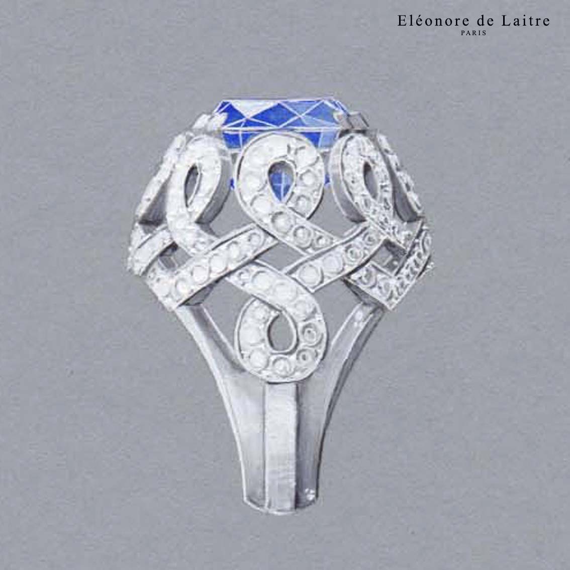 Eléonore de Laitre - Bague "Infini" - gouache - Saphir, diamants, or blanc.